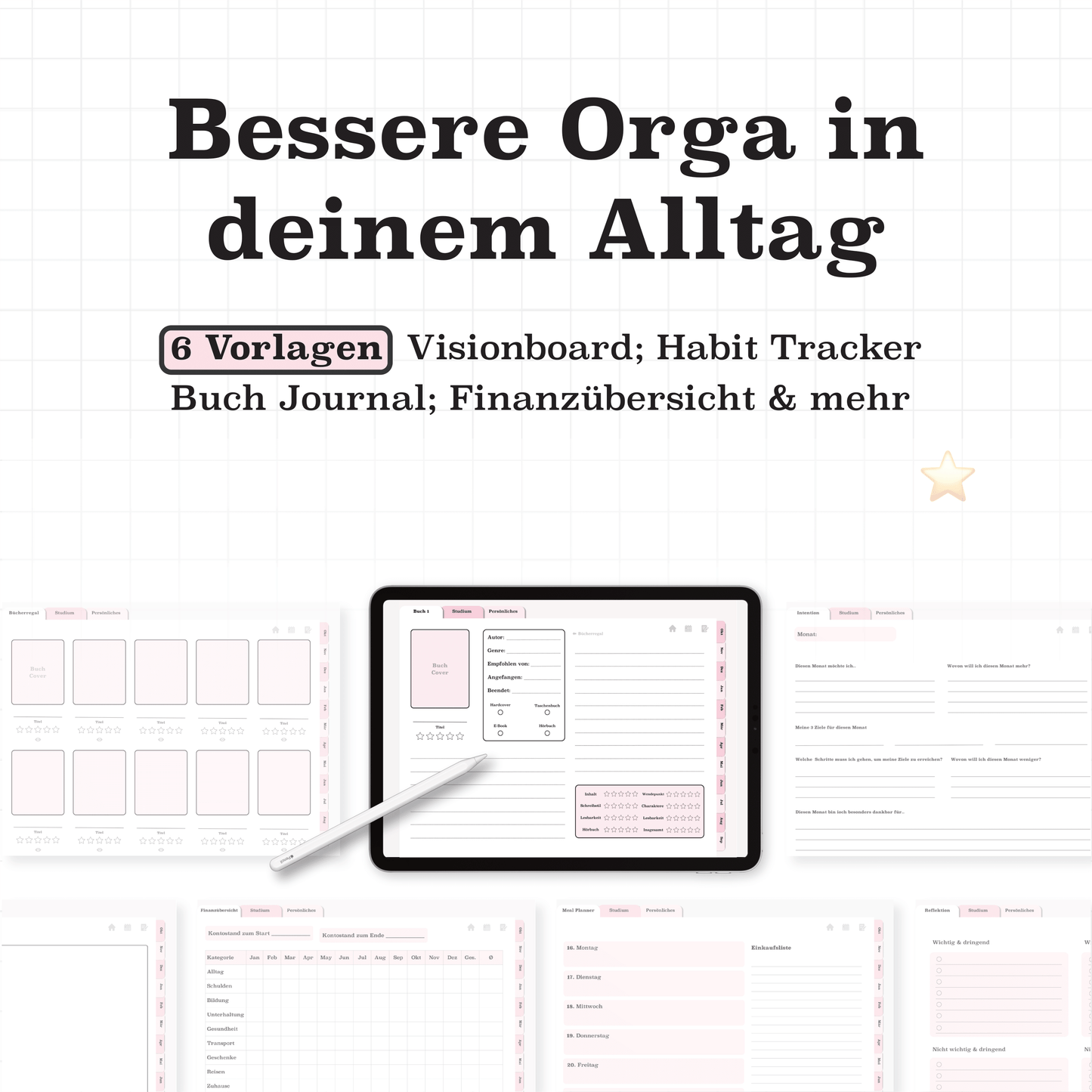 Digitale Rosa Edition des Semesterplaners 2025/26 mit Vorlagen für Alltag & Selfcare: Buchjournal, Habit Tracker, Finanzen & Reflexionsseiten