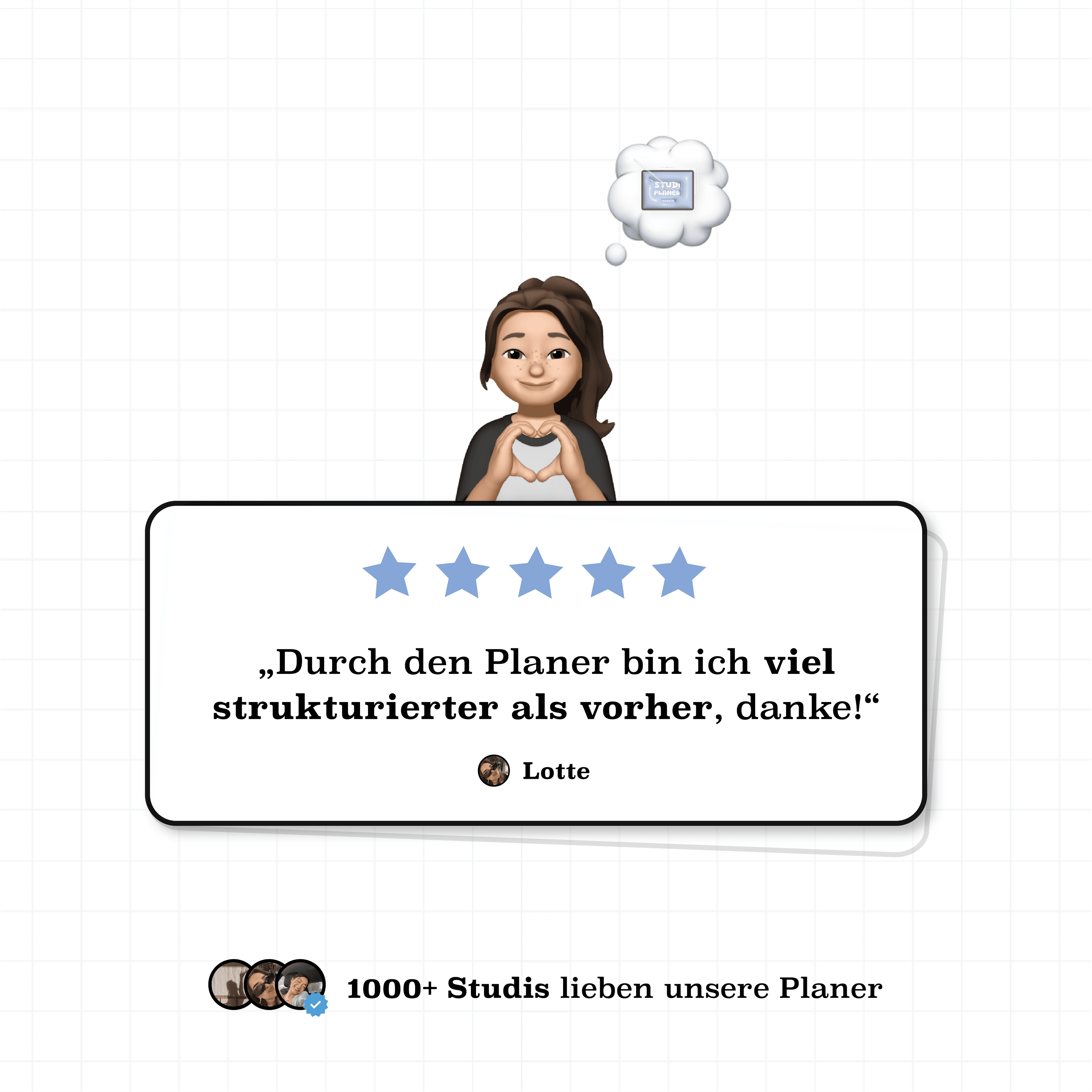 5-Sterne Bewertung einer Studentin für den digitalen Semesterplaner 2025/26: „Viel strukturierter als vorher – danke!“