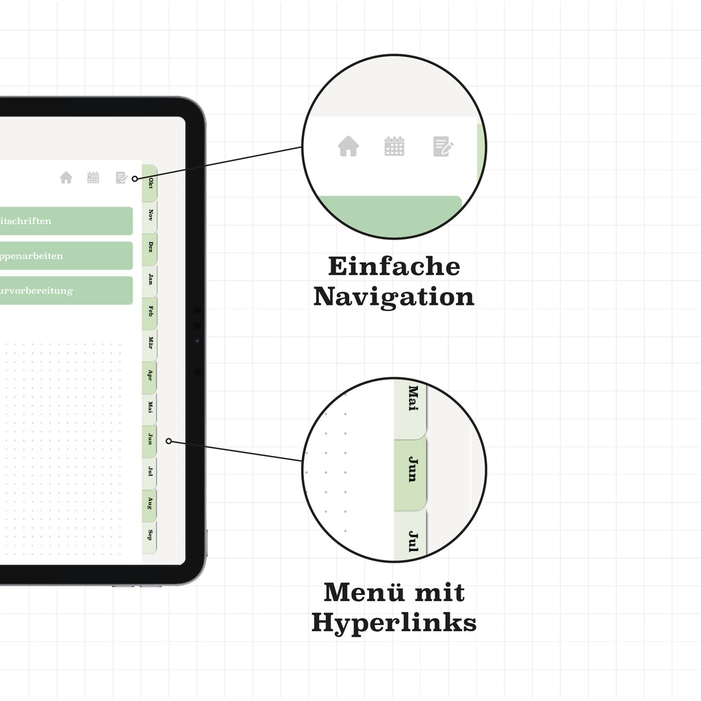 Digitaler Planer mit Hyperlinks für GoodNotes