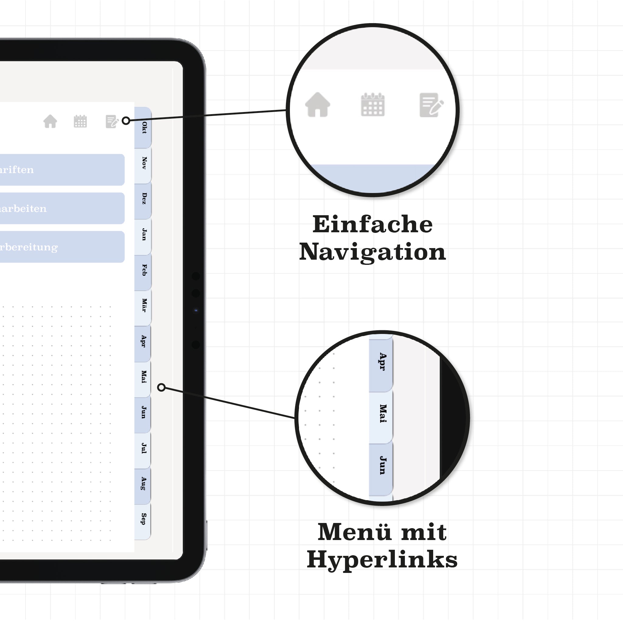 Digitaler Planer mit Hyperlinks für GoodNotes