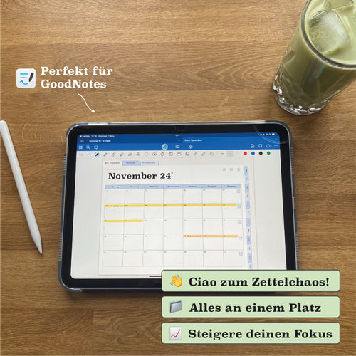 Digitaler Semesterplaner mit Kalenderansicht in GoodNotes. Organisiere Deadlines, Aufgaben und Termine effizient. Schluss mit Zettelchaos!