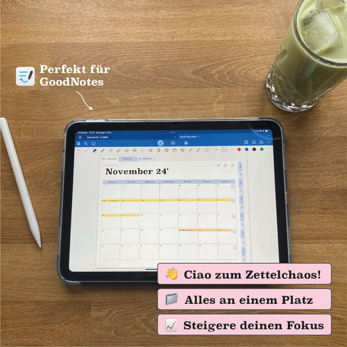 Digitaler Semesterplaner mit Kalenderansicht in GoodNotes. Organisiere Deadlines, Aufgaben und Termine effizient. Schluss mit Zettelchaos!