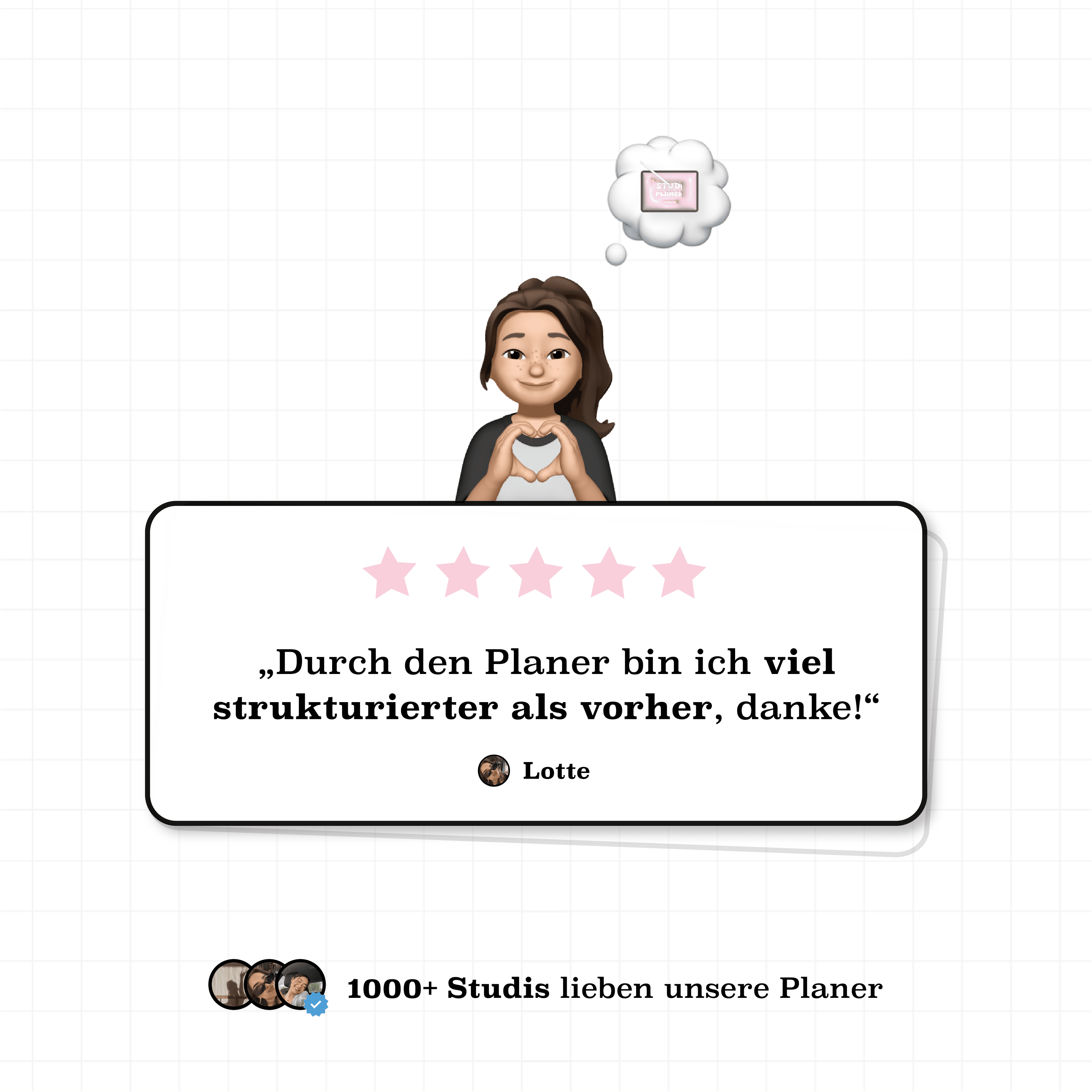 5-Sterne Bewertung für den digitalen Semesterplaner 2025/26 in Rosa: „Ich bin viel strukturierter als vorher – danke!“